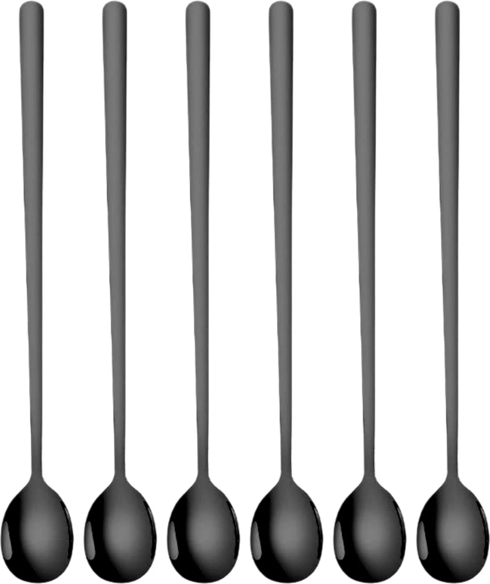 House Of Husk Latte Macchiato Lepels Set - Lange Theelepels - Koffielepels - Longdrinklepels - Sorbetlepels - Barlepel - RVS - 6 Stuks - 20CM - Zwart 1 House Of Husk Latte Macchiato Lepels Set - Lange Theelepels - Koffielepels - Longdrinklepels - Sorbetlepels - Barlepel - RVS - 6 Stuks - 20CM - Zwart