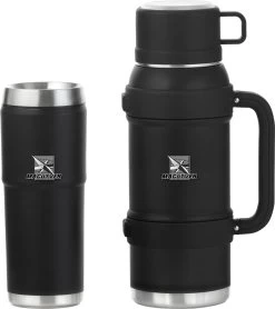 MacGyver RVS Thermoskan 1.5 Ltr – RVS Thermosbeker 0,55 Ltr - Langdurig Warm/koud - Zwart