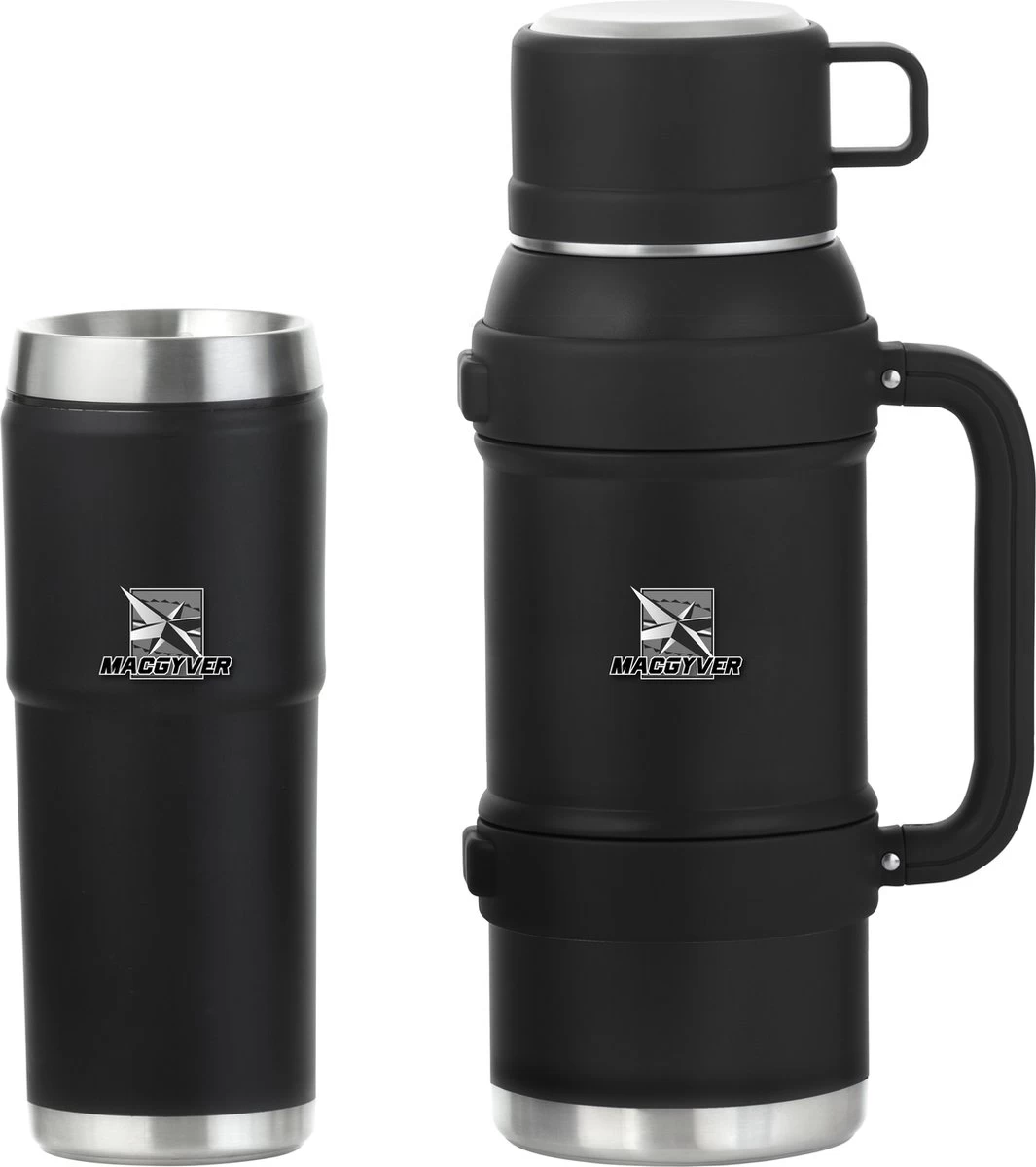 MacGyver RVS Thermoskan 1.5 Ltr – RVS Thermosbeker 0,55 Ltr - Langdurig Warm/koud - Zwart 1 MacGyver RVS Thermoskan 1.5 Ltr – RVS Thermosbeker 0,55 Ltr - Langdurig Warm/koud - Zwart