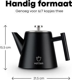 Vatten® - Premium RVS Theepot - Incl. RVS Theefilter - 1L - Zwart - Dubbelwandig -Demeyere Winkel 1077x1200