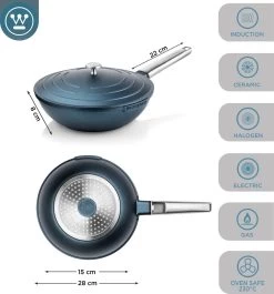 Westinghouse Performance Series - Wokpan Inductie - 28cm Luxe Wok Met Deksel - Blauw - Geschikt Voor Alle Warmtebronnen -Demeyere Winkel 1120x1200