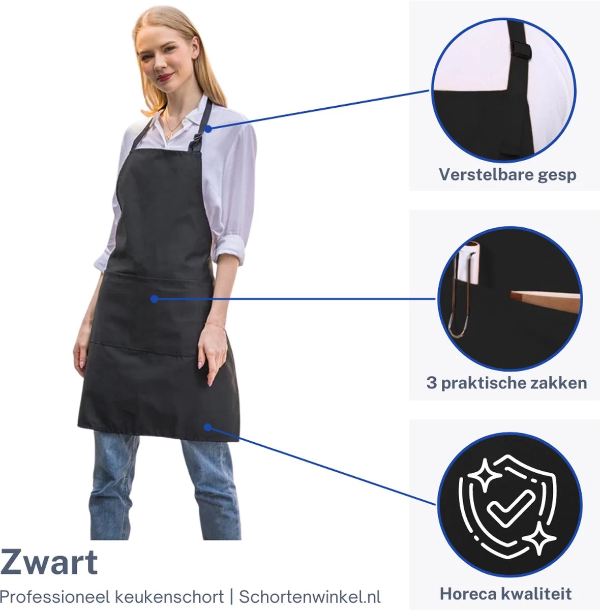 Schortenwinkel - Professioneel Keukenschort - Kookschort - Horeca - Zwart 3 Schortenwinkel - Professioneel Keukenschort - Kookschort - Horeca - Zwart - Afbeelding 3