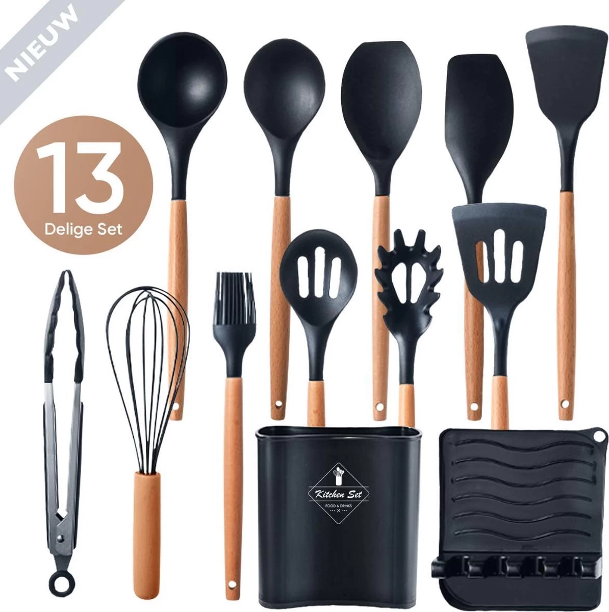 VAIVE Kookgerei Set 13-delig Met Houder - Keukengerei Set - Garde - Spatel Silicone 2 VAIVE Kookgerei Set 13-delig Met Houder - Keukengerei Set - Garde - Spatel Silicone - Afbeelding 2