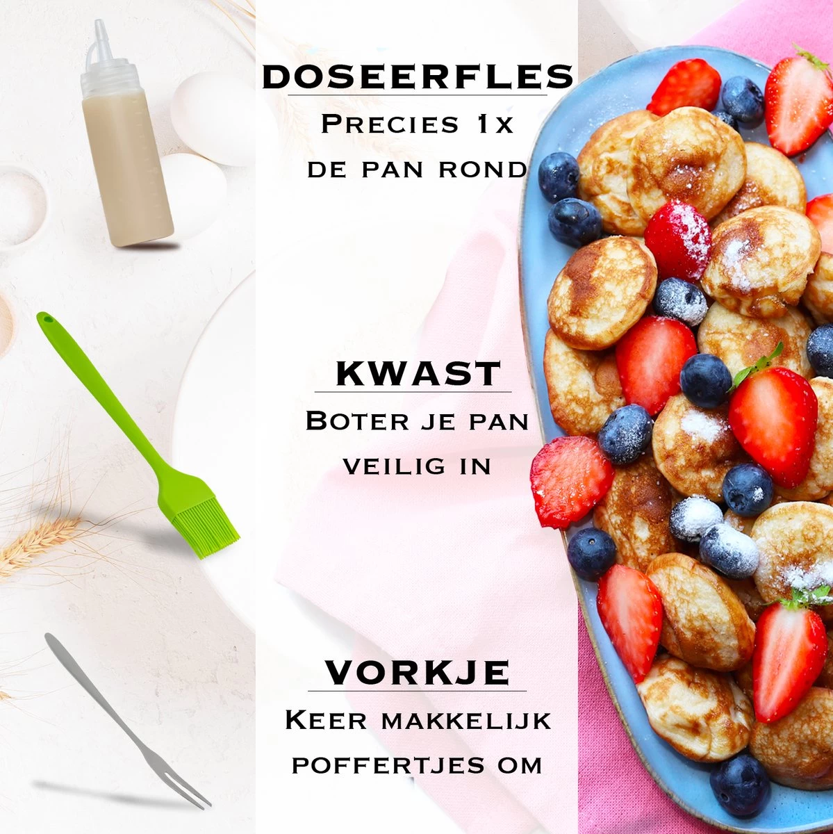 IRONO Poffertjespan Set - Incl. Doseerfles, Kwast En Vork - Poffertjespan Inductie En Electrisch - Poffertjesmaker 19 Poffertjes - Poffertjes Maken - Spuitfles - Cadeau Voor Mannen En Vrouwen 4 IRONO Poffertjespan Set - Incl. Doseerfles, Kwast En Vork - Poffertjespan Inductie En Electrisch - Poffertjesmaker 19 Poffertjes - Poffertjes Maken - Spuitfles - Cadeau Voor Mannen En Vrouwen - Afbeelding 4