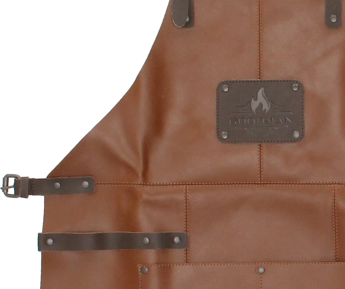 Goodman - BBQ Schort - Echt Leer - Leren Schort Man - Cognac Bruin 3 Goodman - BBQ Schort - Echt Leer - Leren Schort Man - Cognac Bruin - Afbeelding 3