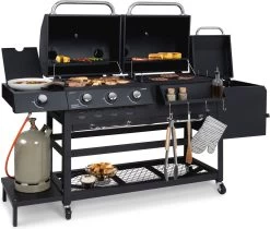 Klarstein Kingsville Double Barbecue - Houtskool- En Gasbarbecue - Smoker BBQ - Inclusief Deksels En Thermometer - Met 2 Roosters - Zwart -Demeyere Winkel 1200x1020 2