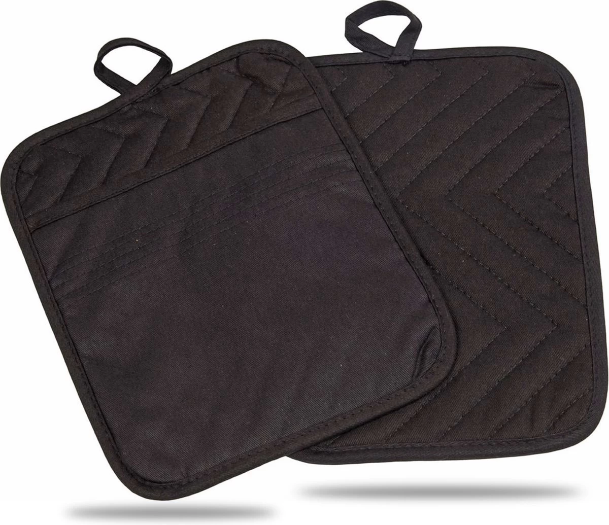 Roegaarden Pannenlappen - Pannenlap - 2 Stuks - Met Insteekvakken - Zwart 1 Roegaarden Pannenlappen - Pannenlap - 2 Stuks - Met Insteekvakken - Zwart