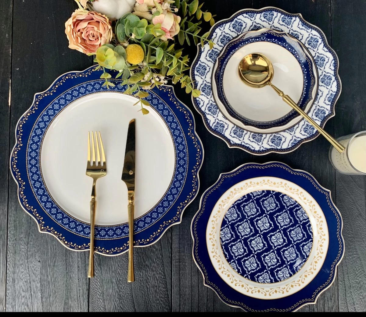 Selinex Porselein Serviesset Barok Blauw 25-delig 2 Selinex Porselein Serviesset Barok Blauw 25-delig - Afbeelding 2