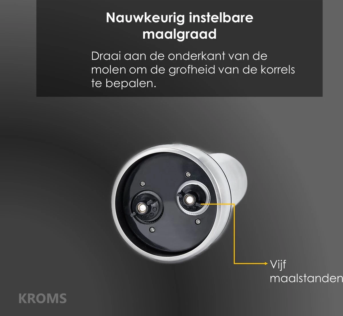 KROMS Peper En Zoutmolen Set - Peper En Zoutmolen Set Elektrisch -2 In 1 - Instelbare Maalgraad - Pepermolen - Zoutmolen - Peper En Zoutmolen Elektrisch 4 KROMS Peper En Zoutmolen Set - Peper En Zoutmolen Set Elektrisch -2 In 1 - Instelbare Maalgraad - Pepermolen - Zoutmolen - Peper En Zoutmolen Elektrisch - Afbeelding 4