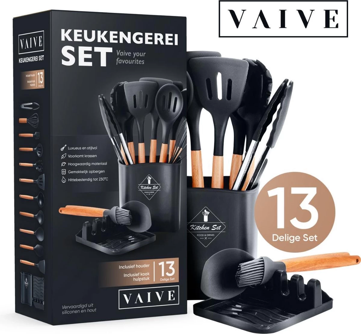 VAIVE Kookgerei Set 13-delig Met Houder - Keukengerei Set - Garde - Spatel Silicone 7 VAIVE Kookgerei Set 13-delig Met Houder - Keukengerei Set - Garde - Spatel Silicone - Afbeelding 7