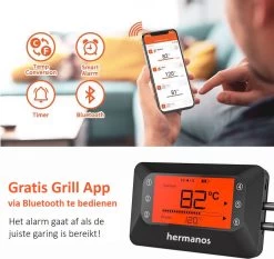 Hermanos® Digitale BBQ Thermometer Draadloos - Keukenthermometer - Bluetooth Met App - 4 Sondes - Magneet - Incl. Batterijen 14 Hermanos® Digitale BBQ Thermometer Draadloos - Keukenthermometer - Bluetooth Met App - 4 Sondes - Magneet - Incl. Batterijen -Demeyere Winkel 1200x1132