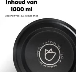 Vatten® - Premium RVS Theepot - Incl. RVS Theefilter - 1L - Zwart - Dubbelwandig -Demeyere Winkel 1200x1143