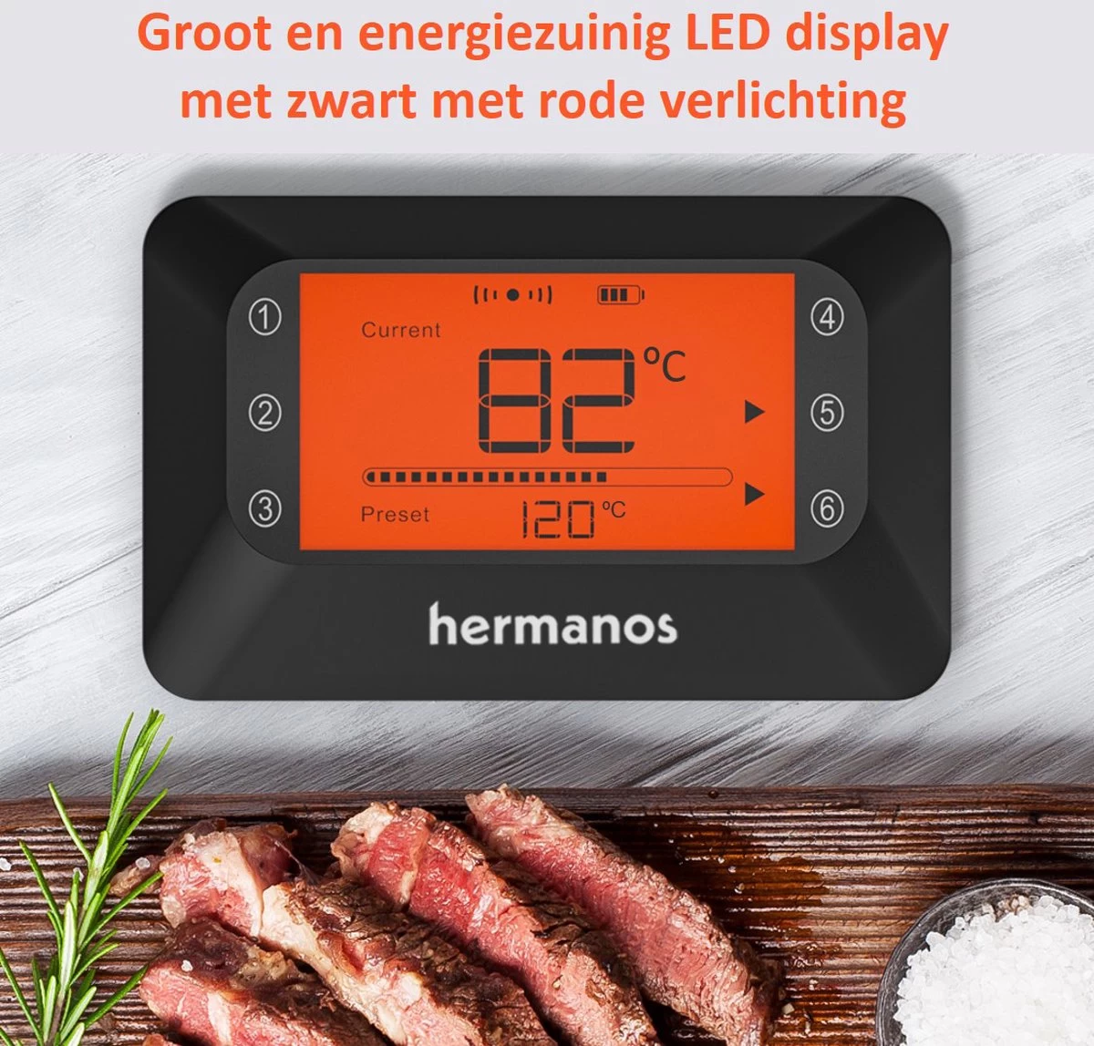 Hermanos® Digitale BBQ Thermometer Draadloos - Keukenthermometer - Bluetooth Met App - 4 Sondes - Magneet - Incl. Batterijen 9 Hermanos® Digitale BBQ Thermometer Draadloos - Keukenthermometer - Bluetooth Met App - 4 Sondes - Magneet - Incl. Batterijen - Afbeelding 9