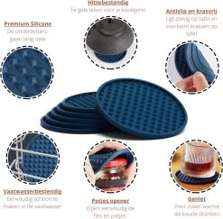 Castagnola Siliconen Onderzetters Met Houder – Onderzetters Voor Glazen – Onderzetters Design – Onderzettersset – Drink Onderzetters – Hoogwaardige Siliconen – Set Van 14 – Blauw -Demeyere Winkel 1200x1182 1