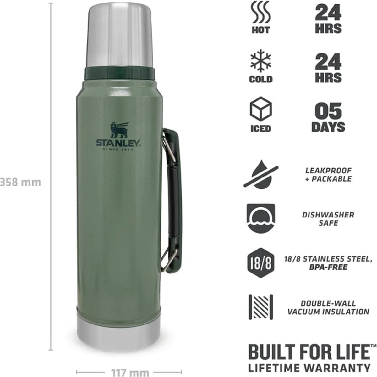 Stanley The Legendary Classic Bottle 1,40L - Thermosfles - Hammertone Green 11 Stanley The Legendary Classic Bottle 1,40L - Thermosfles - Hammertone Green - Afbeelding 11