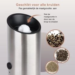 DODANA Premium Peper - & Zoutmolen Elektrisch - 1 Stuk - Pepermolen - Zoutmolen - Oplaadbaar - USB - Elektrische Pepermolen - RVS - Zwaartekracht Functie - LED Lamp - Nl Handleiding - Incl Borsteltje 12 DODANA Premium Peper - & Zoutmolen Elektrisch - 1 Stuk - Pepermolen - Zoutmolen - Oplaadbaar - USB - Elektrische Pepermolen - RVS - Zwaartekracht Functie - LED Lamp - Nl Handleiding - Incl Borsteltje -Demeyere Winkel 1200x1199 13
