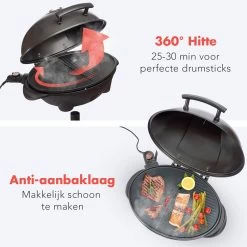 KitchenBrothers Elektrische BBQ - Met Grillplaat - Anti-aanbaklaag - Incl. Plank/Houders - Grilloppervlak 46,5x33,8cm - Tot 300°C - 2400W - Zwart -Demeyere Winkel 1200x1200 1011