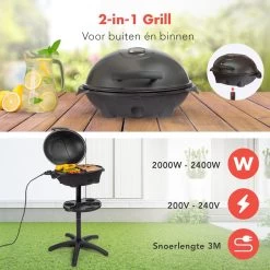 KitchenBrothers Elektrische BBQ - Met Grillplaat - Anti-aanbaklaag - Incl. Plank/Houders - Grilloppervlak 46,5x33,8cm - Tot 300°C - 2400W - Zwart -Demeyere Winkel 1200x1200 1012