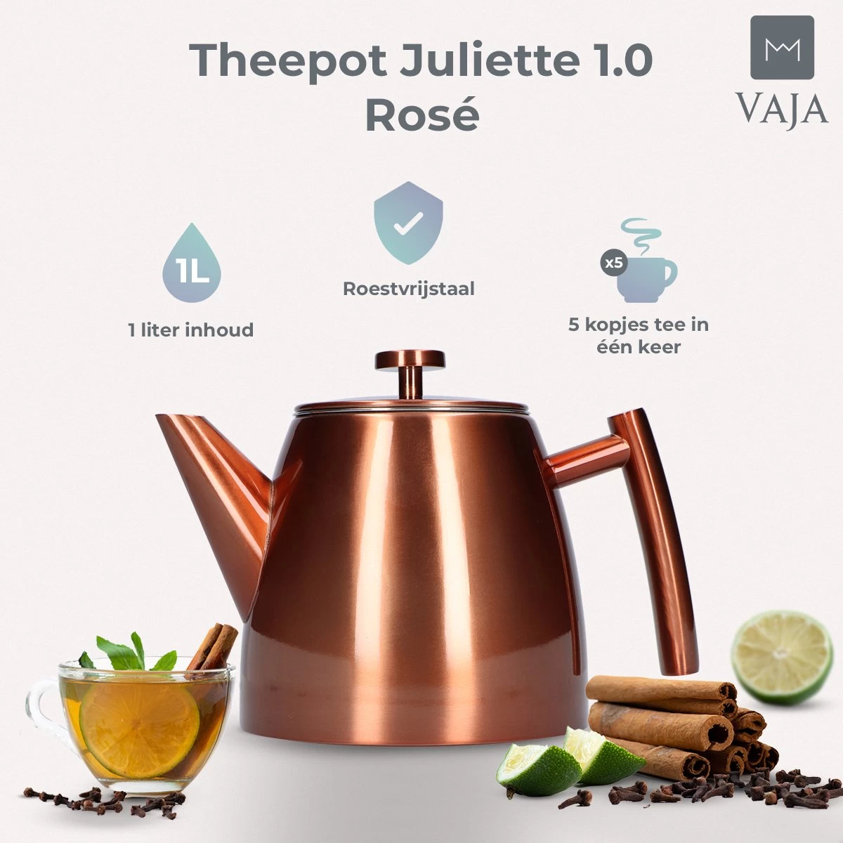 Vaja® Theepot Juliette Rosé Dubbelwandig 3 Vaja® Theepot Juliette Rosé Dubbelwandig - Afbeelding 3