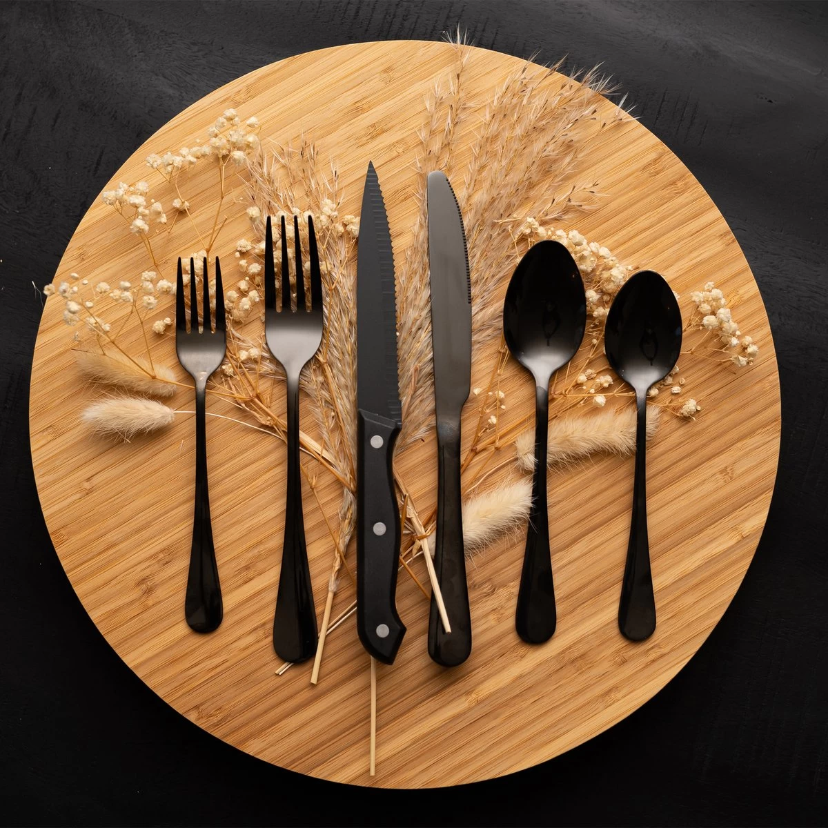 OEC Kitchen Bestekset 36-delig - Zwart - 6 Persoons - Steakmessen - Messen - Vorken - Lepels - RVS 4 OEC Kitchen Bestekset 36-delig - Zwart - 6 Persoons - Steakmessen - Messen - Vorken - Lepels - RVS - Afbeelding 4