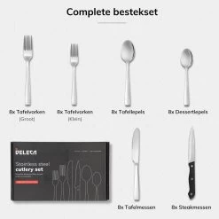 Deleca 8 Persoons Bestekset (48-delig) - Lepels, Messen, Vorken & Steakmessen - Vaatwasserbestendig - Zilver / RVS 19 Deleca 8 Persoons Bestekset (48-delig) - Lepels, Messen, Vorken & Steakmessen - Vaatwasserbestendig - Zilver / RVS -Demeyere Winkel 1200x1200 557