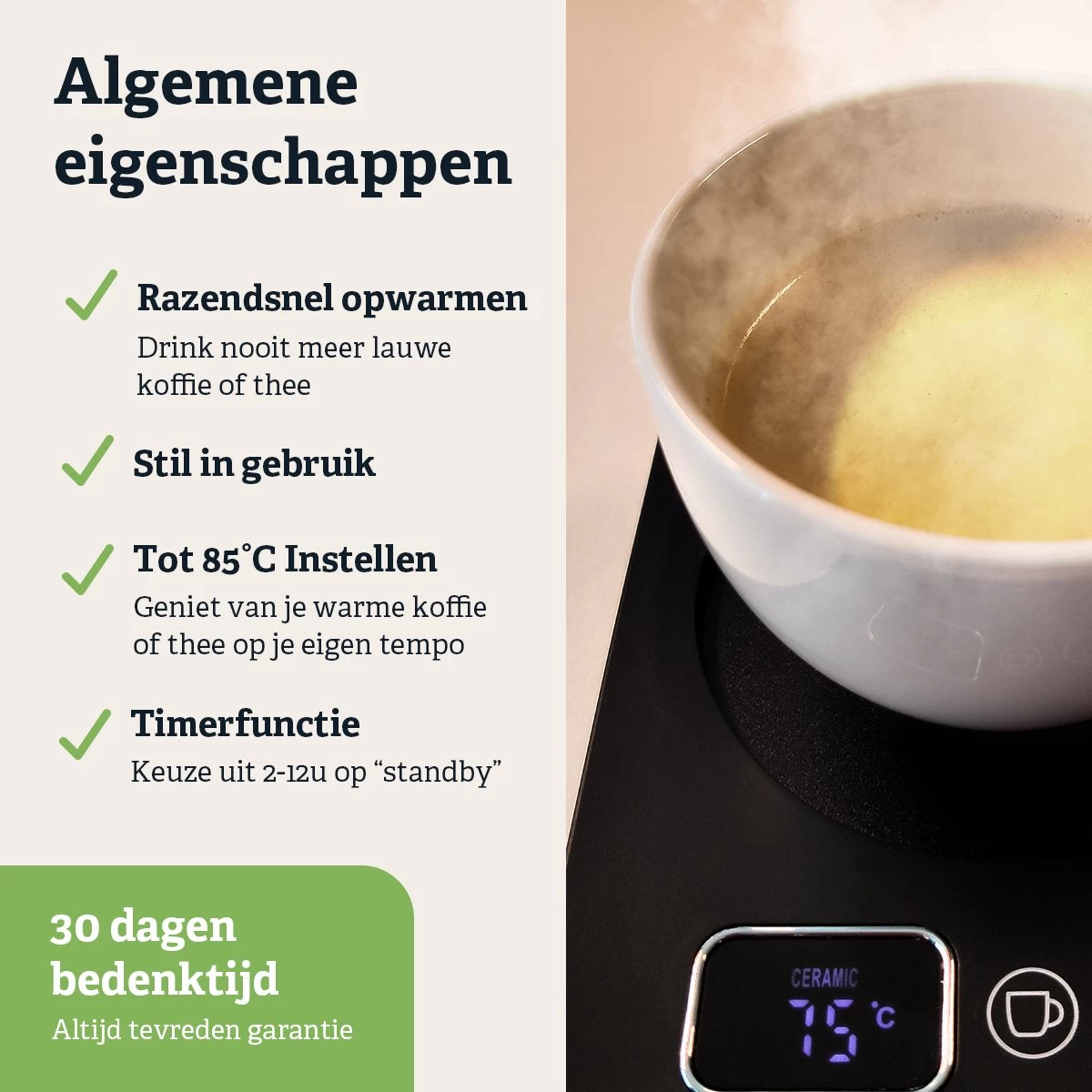 Shutterlight Verwarmde Onderzetter – Tot 85°C – 9 Standen – Timer – Warmhoudplaat Voor Mok Thee & Koffie – Mug Heating Plate – Cup Warmer 3 Shutterlight Verwarmde Onderzetter – Tot 85°C – 9 Standen – Timer – Warmhoudplaat Voor Mok Thee & Koffie – Mug Heating Plate – Cup Warmer - Afbeelding 3