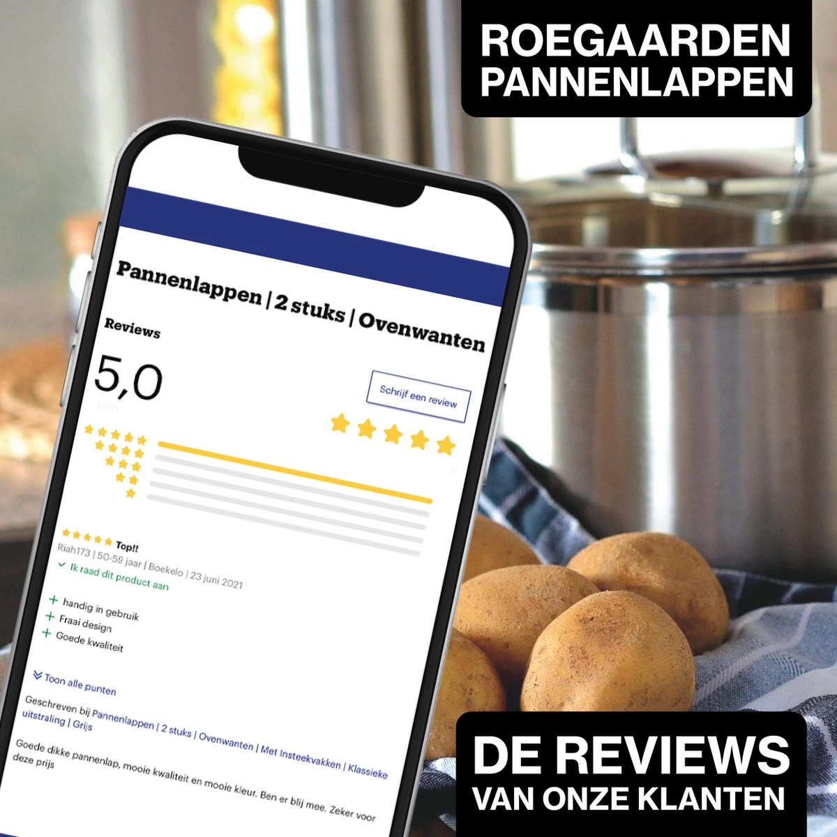 Roegaarden Pannenlappen - Pannenlap - 2 Stuks - Met Insteekvakken - Grijs 2 Roegaarden Pannenlappen - Pannenlap - 2 Stuks - Met Insteekvakken - Grijs - Afbeelding 2