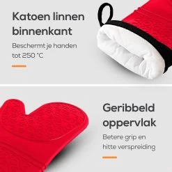 KitchenLove Ovenwanten - 2 Stuks Ovenhandschoenen - Hittebestendig Tot 250 °C - Siliconen - Rood 14 KitchenLove Ovenwanten - 2 Stuks Ovenhandschoenen - Hittebestendig Tot 250 °C - Siliconen - Rood -Demeyere Winkel 1200x1200 661