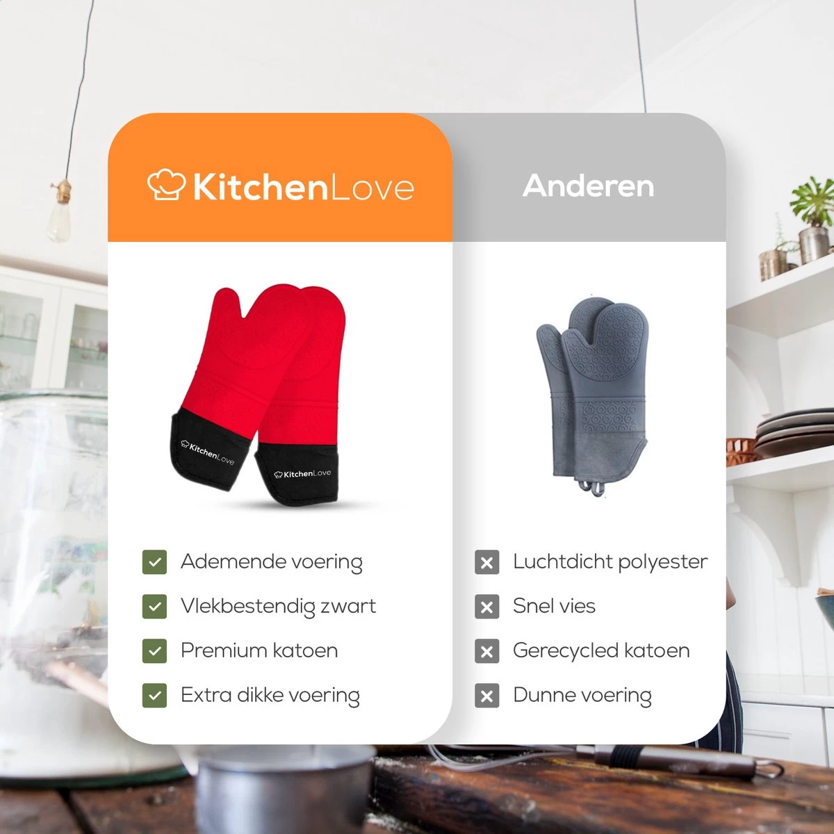 KitchenLove Ovenwanten - 2 Stuks Ovenhandschoenen - Hittebestendig Tot 250 °C - Siliconen - Rood 8 KitchenLove Ovenwanten - 2 Stuks Ovenhandschoenen - Hittebestendig Tot 250 °C - Siliconen - Rood - Afbeelding 8