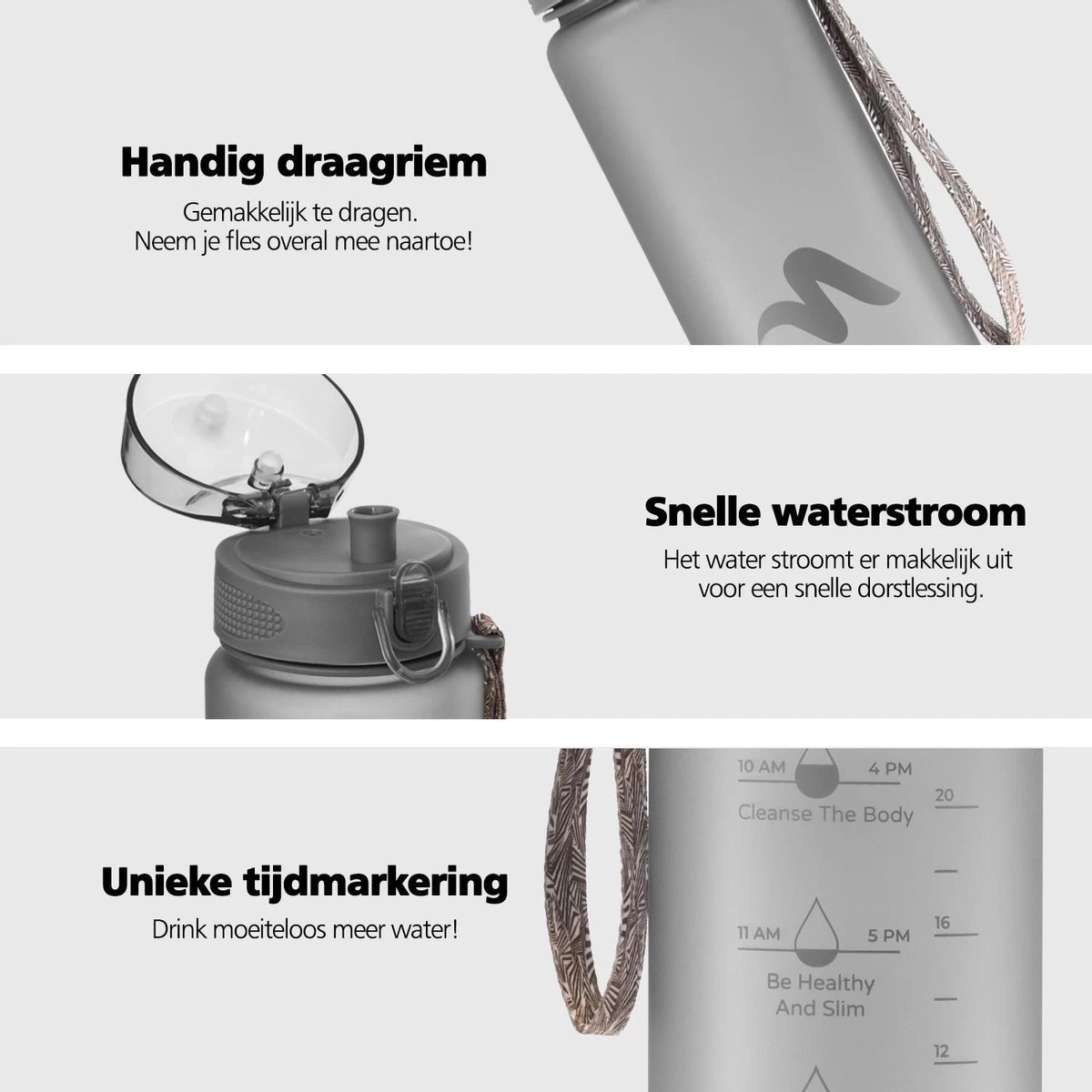 Swilix ® Drinkfles - 1 Liter - Drinkfles Met Tijdmarkering - Grijs 11 Swilix ® Drinkfles - 1 Liter - Drinkfles Met Tijdmarkering - Grijs - Afbeelding 11