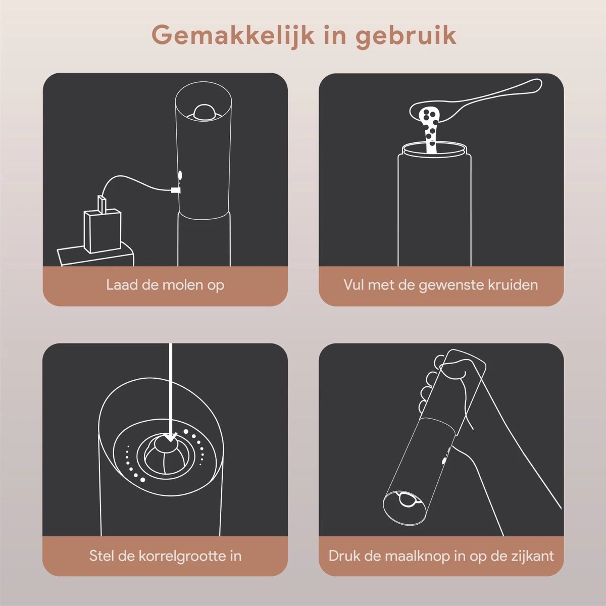 DODANA Premium Peper - & Zoutmolen Elektrisch - 1 Stuk - Pepermolen - Zoutmolen - Oplaadbaar - USB - Elektrische Pepermolen - RVS - Zwaartekracht Functie - LED Lamp - Nl Handleiding - Incl Borsteltje 8 DODANA Premium Peper - & Zoutmolen Elektrisch - 1 Stuk - Pepermolen - Zoutmolen - Oplaadbaar - USB - Elektrische Pepermolen - RVS - Zwaartekracht Functie - LED Lamp - Nl Handleiding - Incl Borsteltje - Afbeelding 8