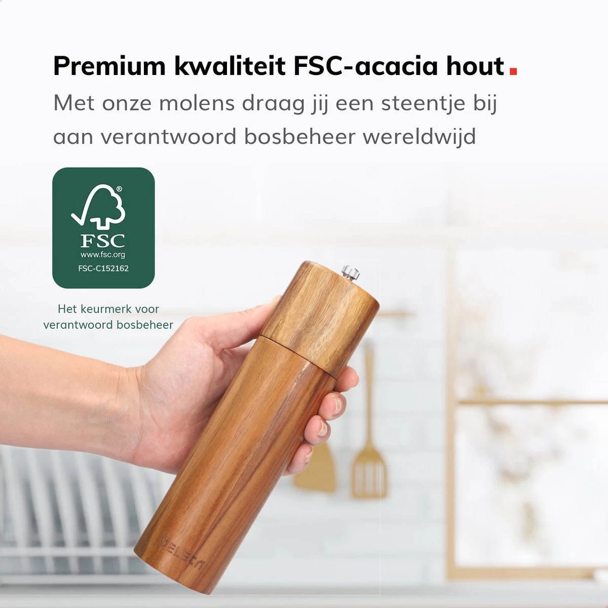 Deleca Luxe Peper En Zoutmolen Set - Zout / Pepermolen - Handmatig - Met Navul Lepel & Geschenkdoos - Acacia Hout - Rond 4 Deleca Luxe Peper En Zoutmolen Set - Zout / Pepermolen - Handmatig - Met Navul Lepel & Geschenkdoos - Acacia Hout - Rond - Afbeelding 4
