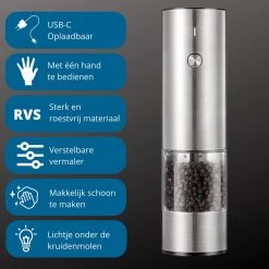 GOV Elektrische Peper- En Zoutmolen RVS XL Oplaadbaar - Automatische Pepermolen 5 GOV Elektrische Peper- En Zoutmolen RVS XL Oplaadbaar - Automatische Pepermolen -Demeyere Winkel 1200x1200 750