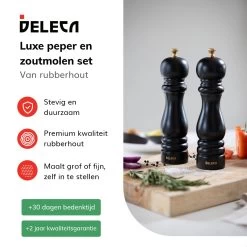 Deleca Luxe Peper En Zoutmolen Set - Met Geschenkdoos - Zout / Pepermolen - Rubberhout - Zwart & Goud 15 Deleca Luxe Peper En Zoutmolen Set - Met Geschenkdoos - Zout / Pepermolen - Rubberhout - Zwart & Goud -Demeyere Winkel 1200x1200 772