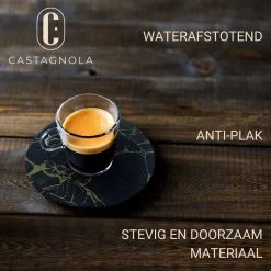 Castagnola Kunstlederen Onderzetters Met Houder – Onderzetters Voor Glazen – Onderzetters Design – Onderzettersset – Drink Onderzetters – Kunstleer – Leren Onderzetters – Set Van 16 – Zwart/Goud -Demeyere Winkel 1200x1200 805