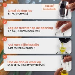 BooGoo® - RVS Olijfolie Sprayer Extreme Deluxe - Olijfolie Fles Verstuiver Voor Keuken - Oliespray - Oliefles - BBQ Accesoires - Olie Pomp Bakspray - Cooking Spray -Demeyere Winkel 1200x1200 810