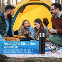 TravelR Thermosfles - Thermoskan - Drinkfles - Isoleerfles - BPA Vrij - Roestvrij Staal - 750 ML - Mat Zwart -Demeyere Winkel 1200x1200 835