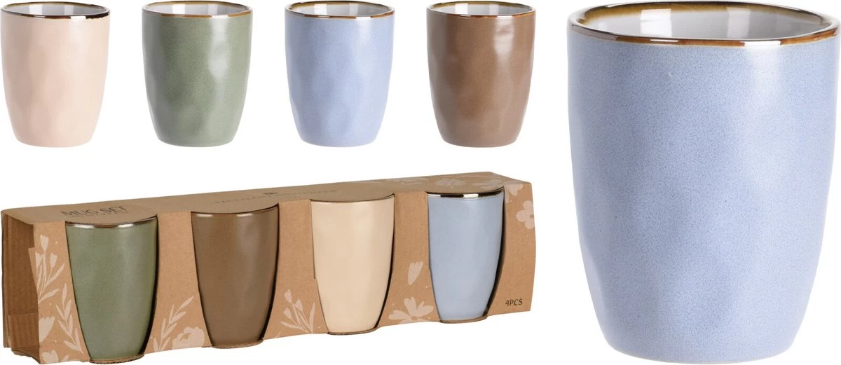 Excellent Houseware Set Van 4x Stuks Luxe Gekleurde Stoneware Bekers/koffiekopjes 280 Ml - Kopjes/koffiebekers 2 Excellent Houseware Set Van 4x Stuks Luxe Gekleurde Stoneware Bekers/koffiekopjes 280 Ml - Kopjes/koffiebekers - Afbeelding 2