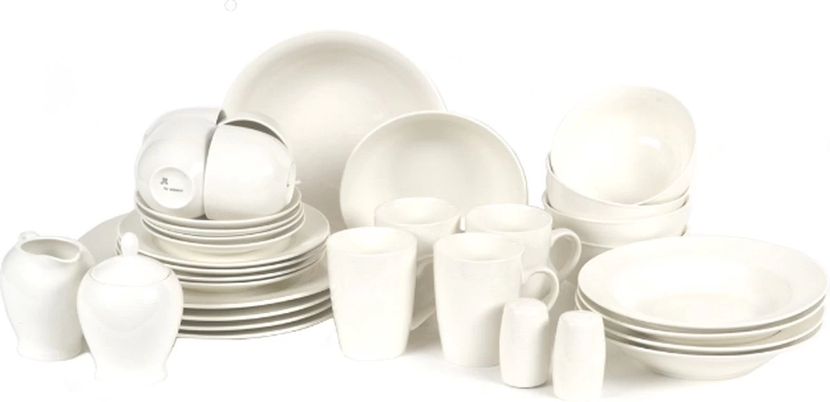 JT Serviesset - Wit - 35delig - 4 Persoons - Luxe Reliëf Design 2 JT Serviesset - Wit - 35delig - 4 Persoons - Luxe Reliëf Design - Afbeelding 2