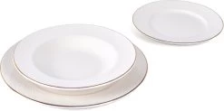 LeRijn® Serviesset Deventer 6 Persoons - 18 Delig - Licht Crème Wit Met Gouden Rand En Motief - Dinerborden - Soepborden - Dessertborden - Borden Servies - Bordenset -Demeyere Winkel 1200x598