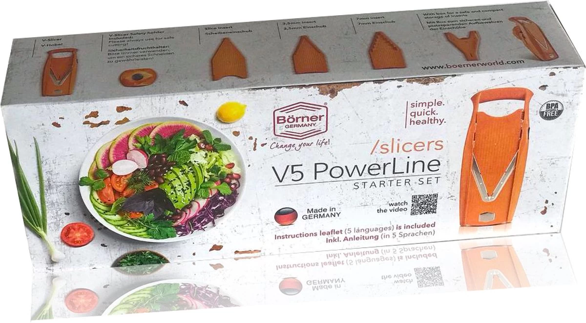 Börner Mandoline V5 PowerLine - Inclusief Opbergbox - Geleverd In Mooie Doos - 6-delige Set - 7 Snijdiktes - Geschikt Als Frietsnijder - BPA-vrij En Roestvrij - Grijs 6 Börner Mandoline V5 PowerLine - Inclusief Opbergbox - Geleverd In Mooie Doos - 6-delige Set - 7 Snijdiktes - Geschikt Als Frietsnijder - BPA-vrij En Roestvrij - Grijs - Afbeelding 6