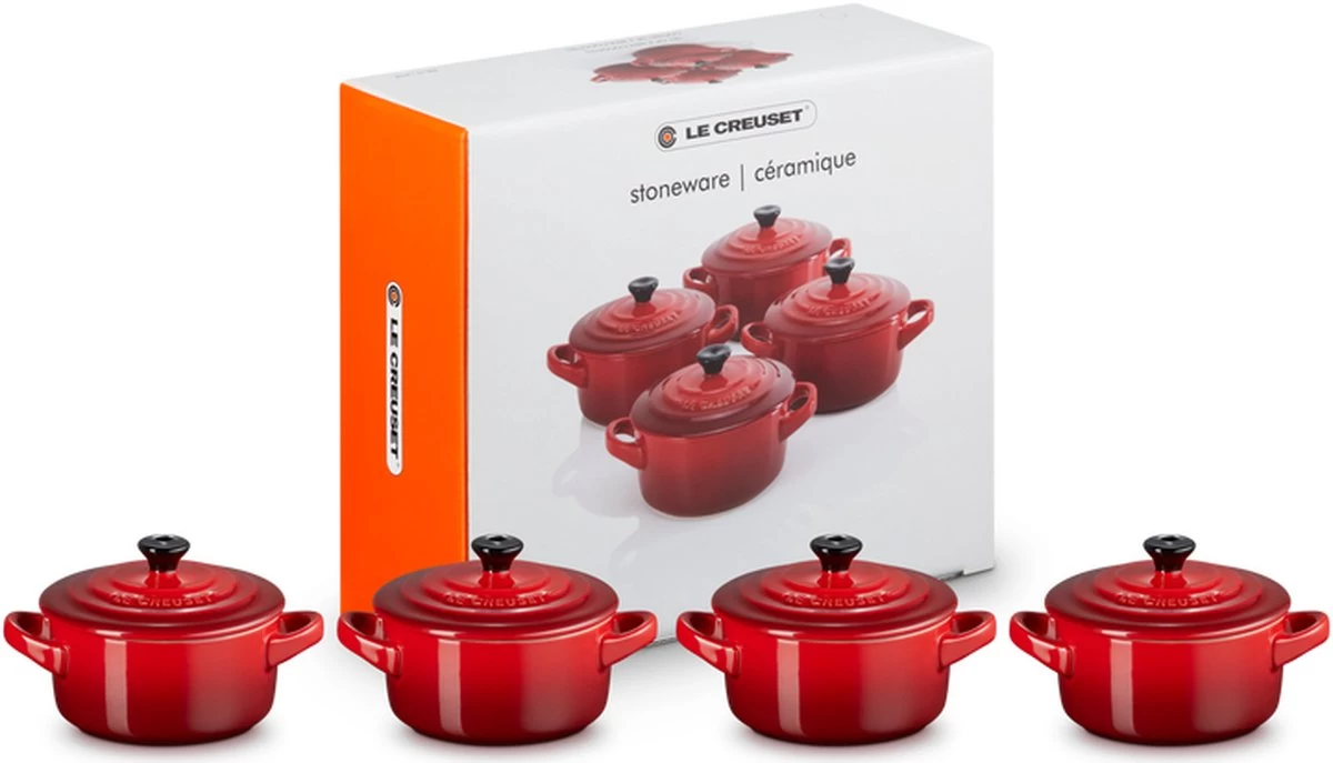 Le Creuset Aardewerken Mini Pannetjes Set Van 4 Stuks Kersenrood 1 Le Creuset Aardewerken Mini Pannetjes Set Van 4 Stuks Kersenrood