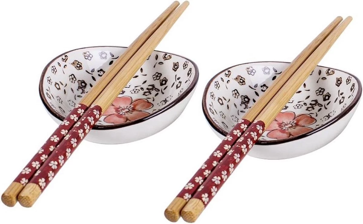Winkrs | 2 Persoons Japanse Sushi Servies Set (rood) Met Eetstokjes, Kommetjes En Opleggers Voor Stokjes 4 Winkrs | 2 Persoons Japanse Sushi Servies Set (rood) Met Eetstokjes, Kommetjes En Opleggers Voor Stokjes - Afbeelding 4
