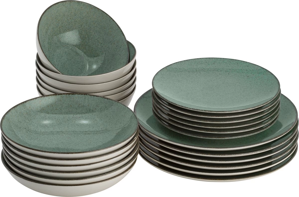 Lite-Body Serviesset Hermes - Mintgroen Spikkel - 6 Personen - 24 Delig 1 Lite-Body Serviesset Hermes - Mintgroen Spikkel - 6 Personen - 24 Delig