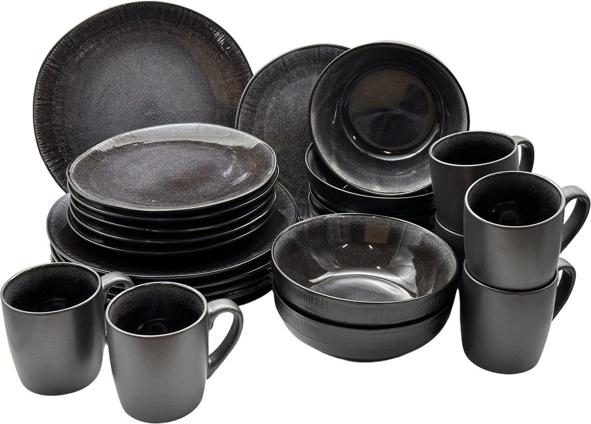 Serviesset 6 Personen - Evia Glacé - Matzwart / Zwart - 24-delig 1 Serviesset 6 Personen - Evia Glacé - Matzwart / Zwart - 24-delig