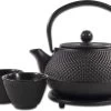SakuraTea - Theepot Set - 4-delig - Gietijzer - Zwart - 0.8L - 2 Kopjes (100ml)