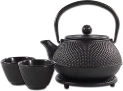 SakuraTea - Theepot Set - 4-delig - Gietijzer - Zwart - 0.8L - 2 Kopjes (100ml)