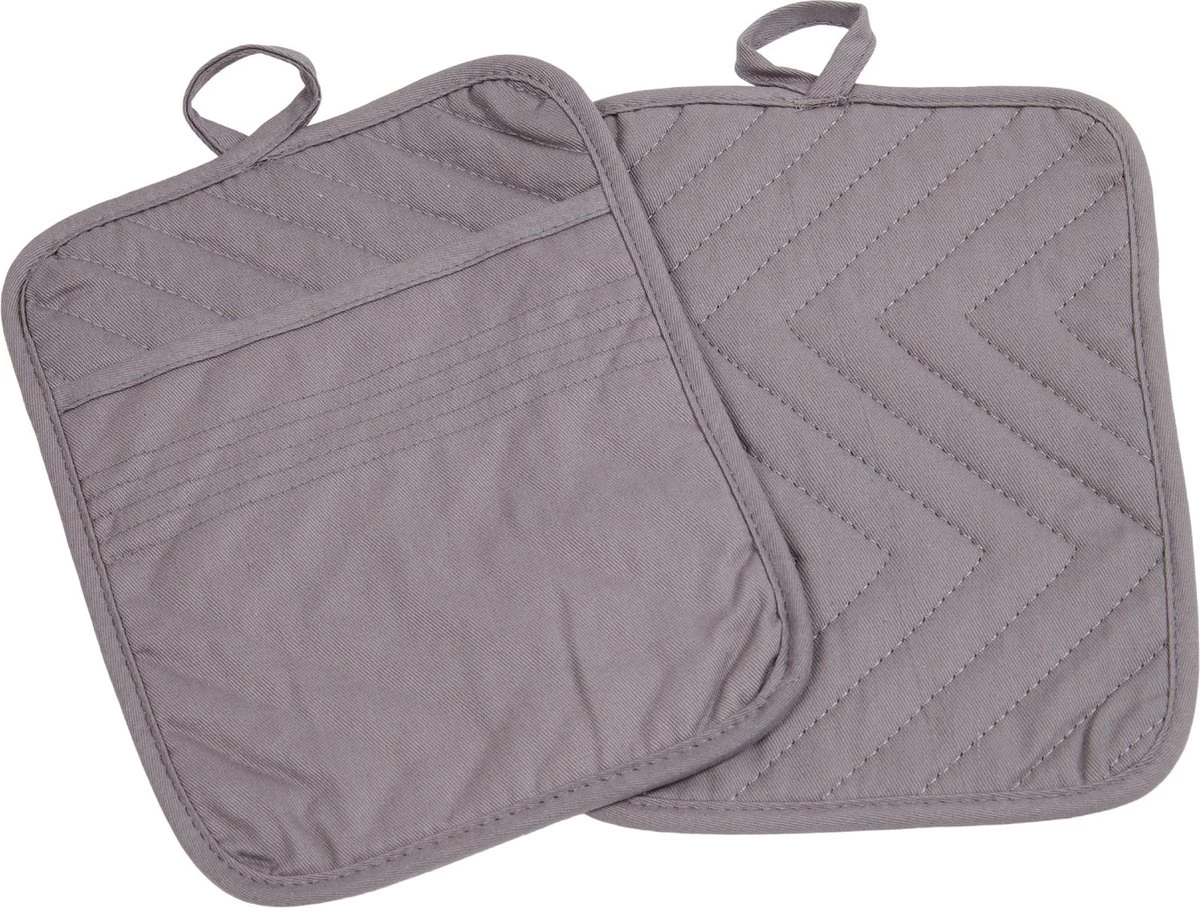 Roegaarden Pannenlappen - Pannenlap - 2 Stuks - Met Insteekvakken - Grijs 1 Roegaarden Pannenlappen - Pannenlap - 2 Stuks - Met Insteekvakken - Grijs