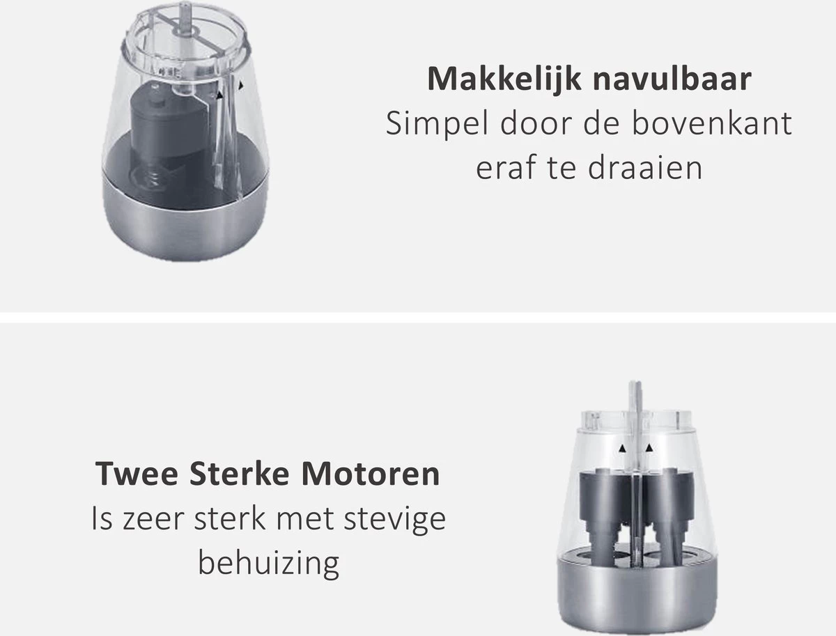 KROMS Peper En Zoutmolen Set - Peper En Zoutmolen Set Elektrisch -2 In 1 - Instelbare Maalgraad - Pepermolen - Zoutmolen - Peper En Zoutmolen Elektrisch 5 KROMS Peper En Zoutmolen Set - Peper En Zoutmolen Set Elektrisch -2 In 1 - Instelbare Maalgraad - Pepermolen - Zoutmolen - Peper En Zoutmolen Elektrisch - Afbeelding 5