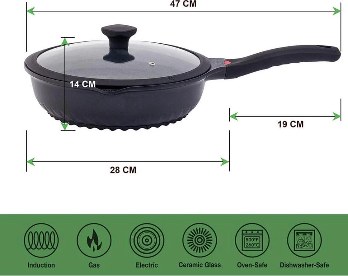 Wokpan - Multifunctionele 3 In 1 Pan Met Deksel + Wok + Hapjespan 28 Cm 3 Wokpan - Multifunctionele 3 In 1 Pan Met Deksel + Wok + Hapjespan 28 Cm - Afbeelding 3